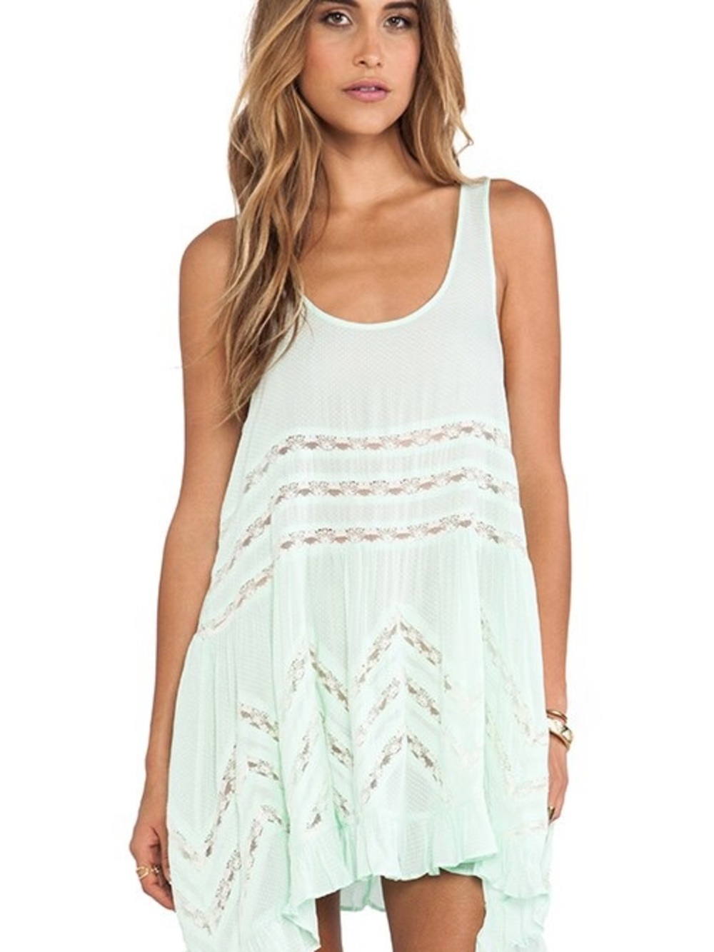 Intimately by Free People Voile and Lace Trapeze Slip in Spring Green size M